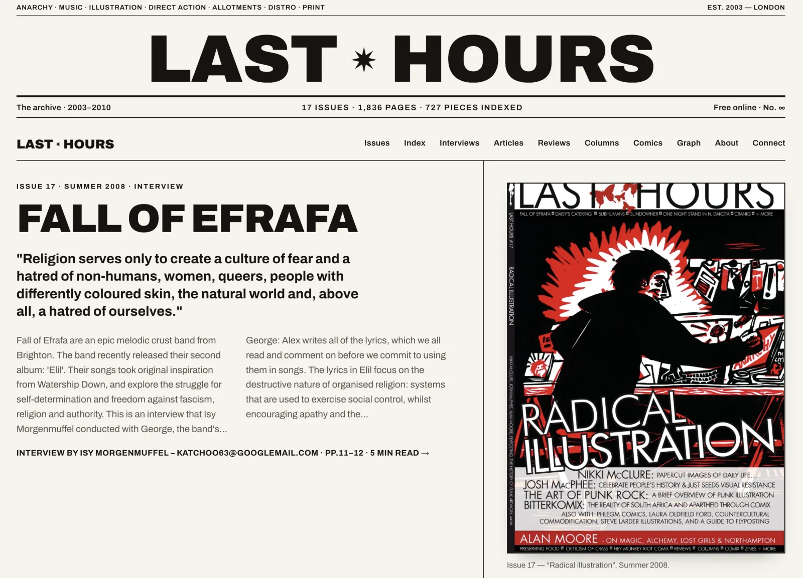 The rebuilt Last Hours archive: an interview from issue 17 beside its cover
